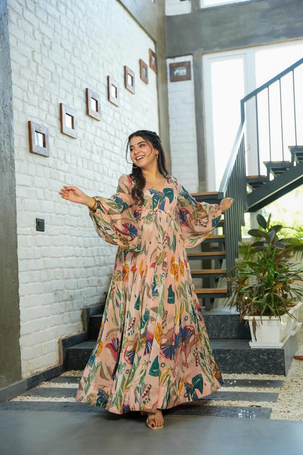 Heavy Chinon and Georgette Digital Print Anarkali Gown Clothsvilla