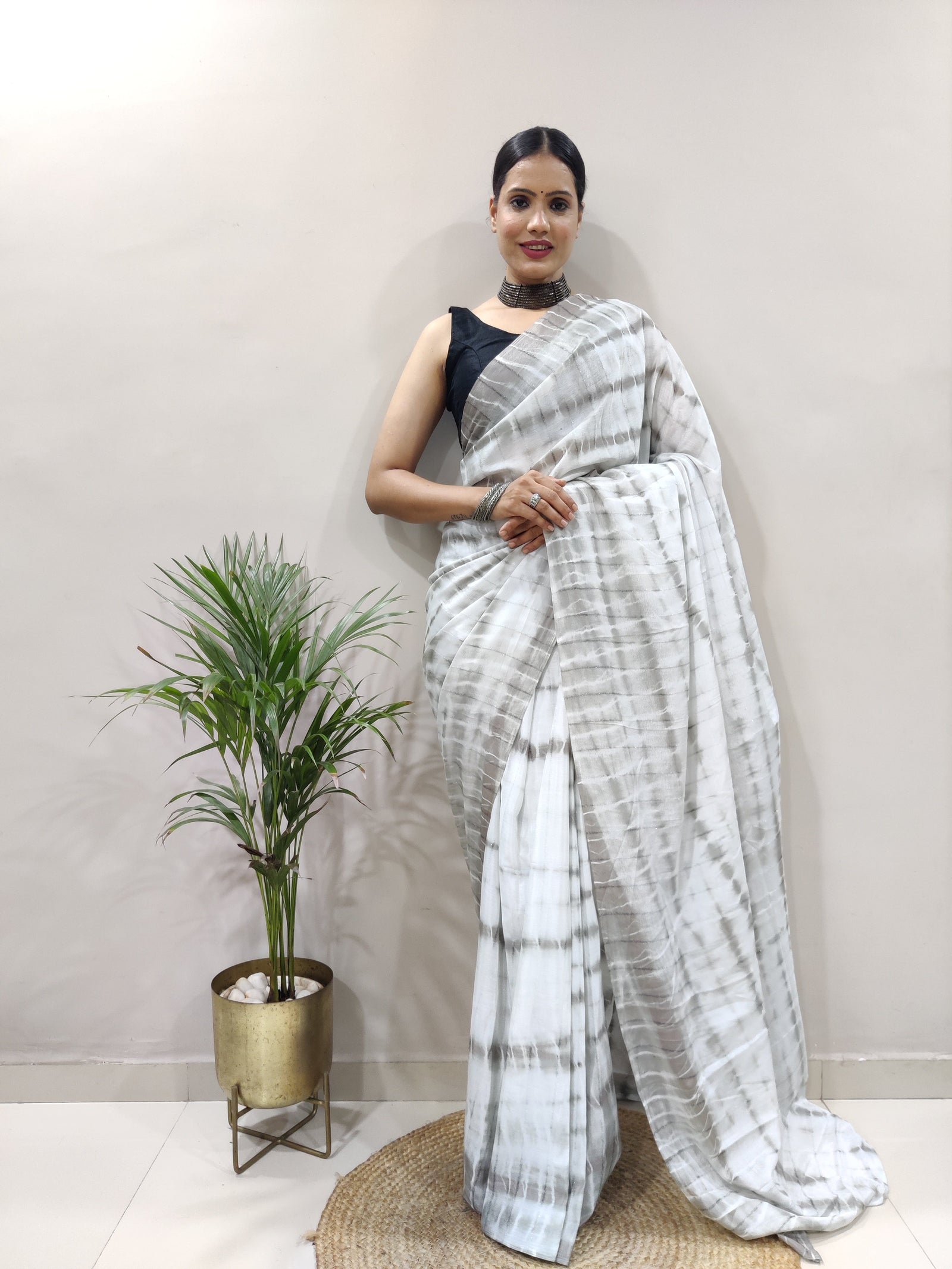 Heavy Chinon Prism Dyed Woven Ready-to-Wear Saree with Blouse Clothsvilla
