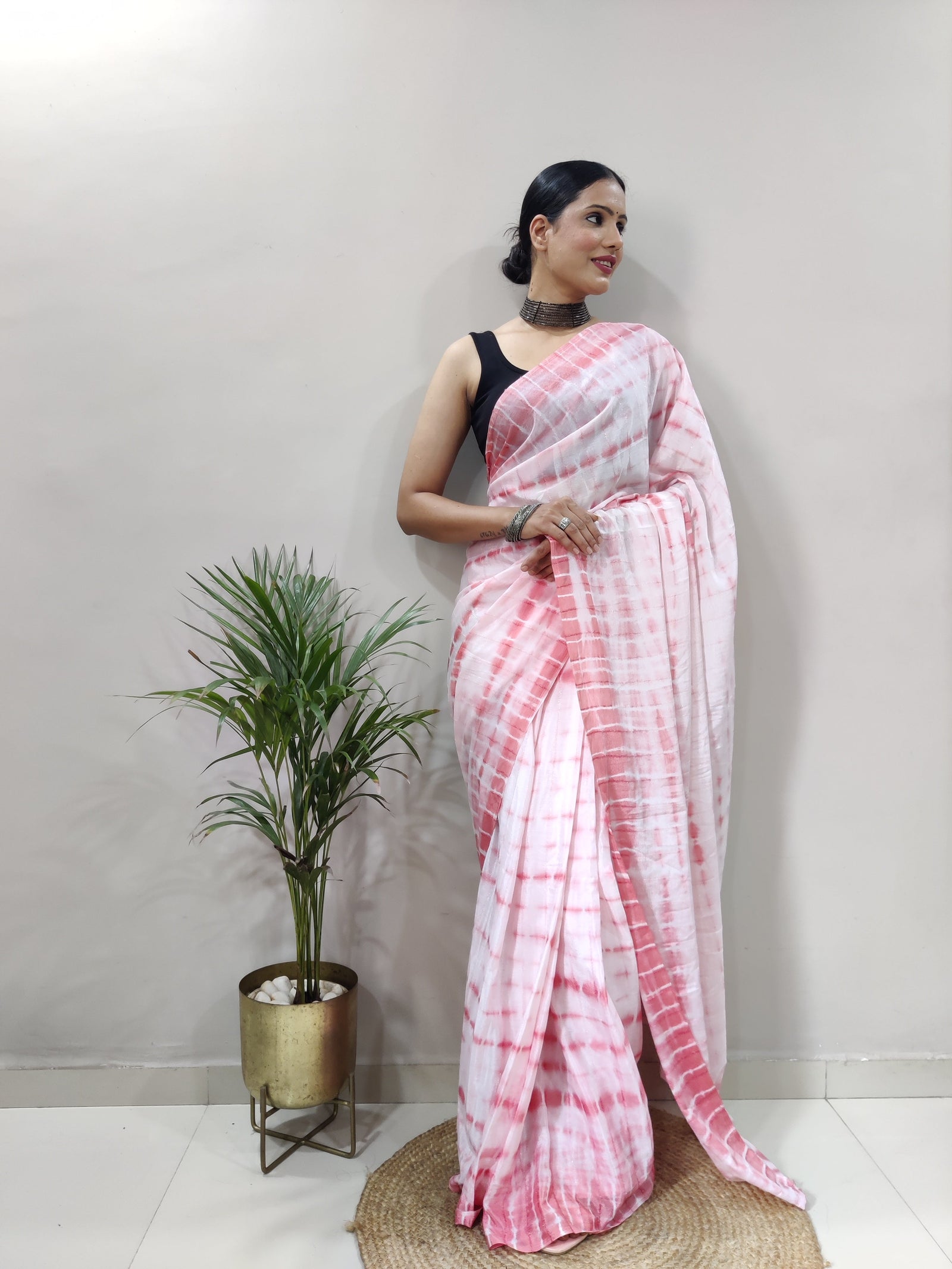 Heavy Chinon Prism Dyed Woven Ready-to-Wear Saree with Blouse Clothsvilla