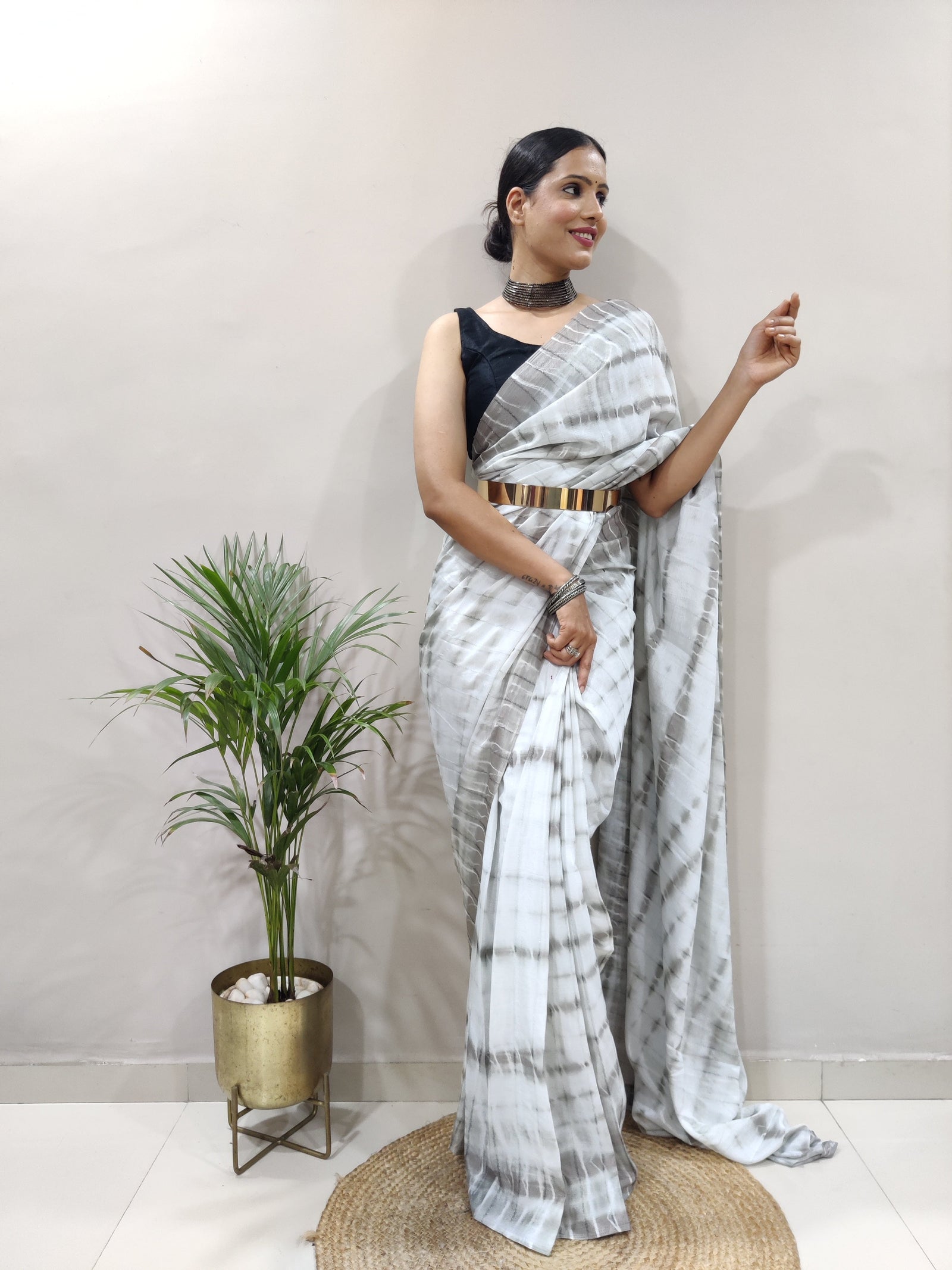 Heavy Chinon Prism Dyed Woven Ready-to-Wear Saree with Blouse Clothsvilla