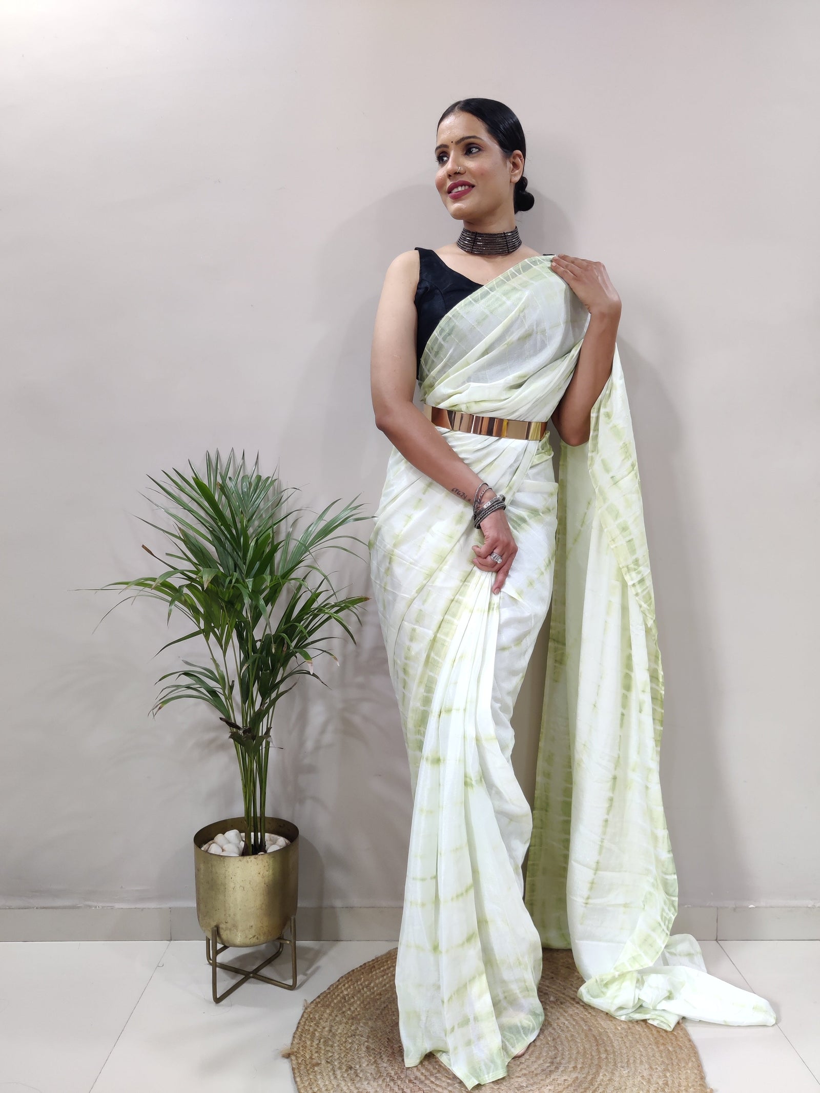 Heavy Chinon Prism Dyed Woven Ready-to-Wear Saree with Blouse Clothsvilla