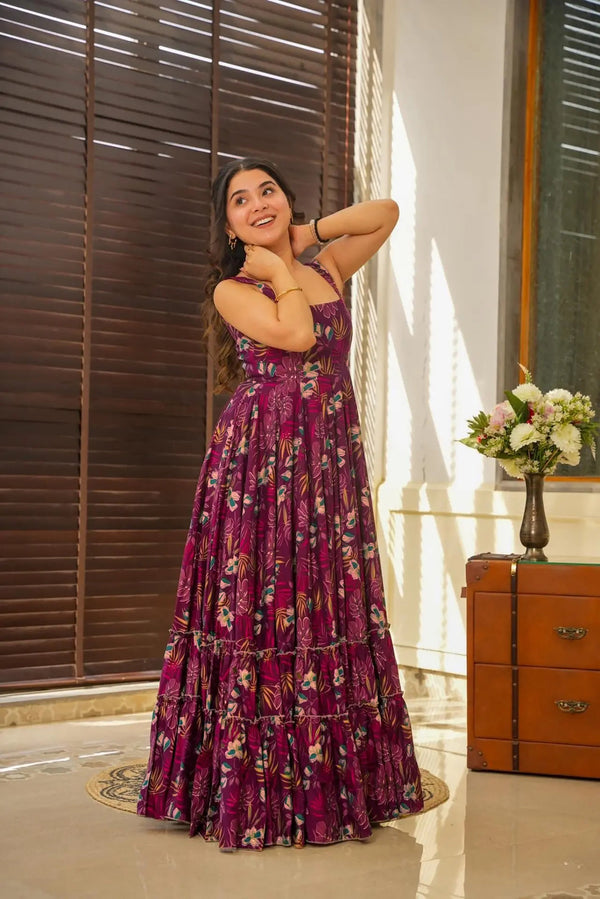 Heavy Digital Print Full Flare Anarkali Gown for Women Clothsvilla