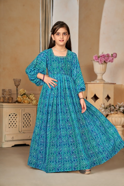 Heavy Georgette Digital Print Fully Flared Anarkali Gown for Girls Clothsvilla