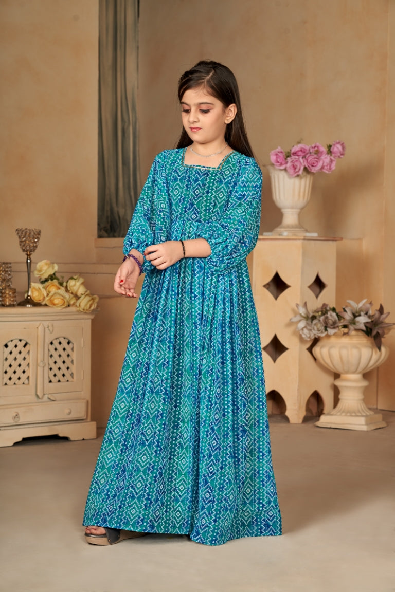 Heavy Georgette Digital Print Fully Flared Anarkali Gown for Girls Clothsvilla