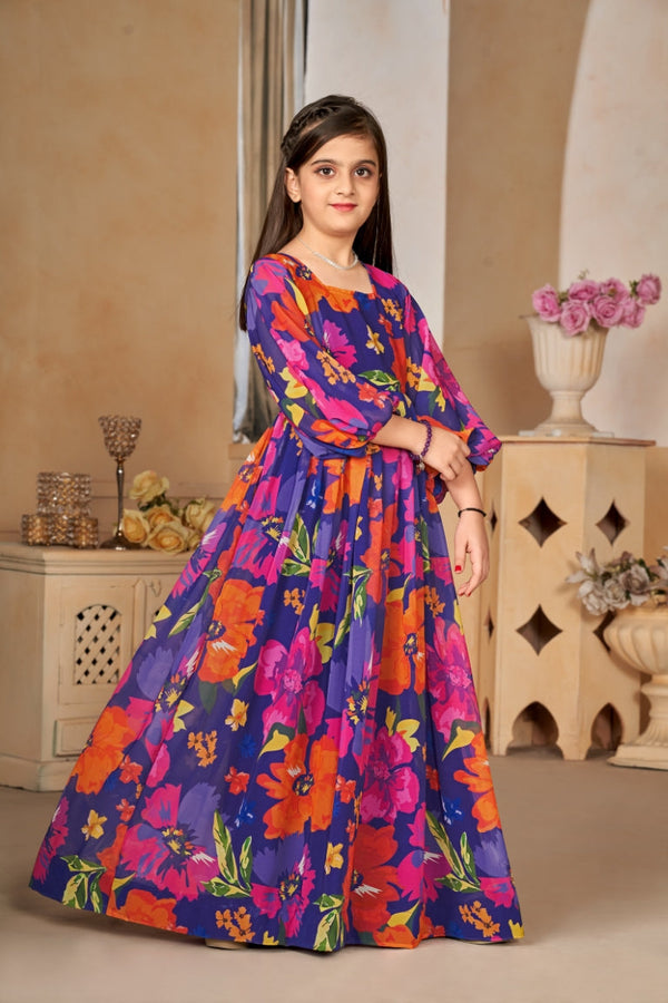 Heavy Georgette Digital Print Fully Flared Anarkali Gown for Girls Clothsvilla