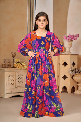Heavy Georgette Digital Print Fully Flared Anarkali Gown for Girls Clothsvilla