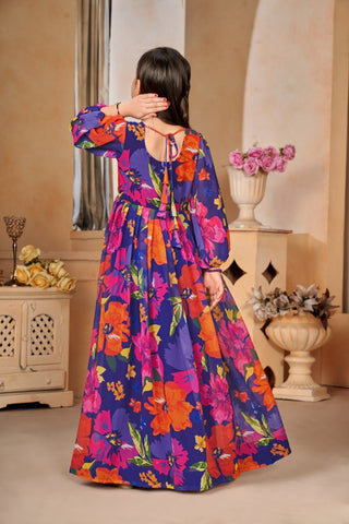 Heavy Georgette Digital Print Fully Flared Anarkali Gown for Girls Clothsvilla