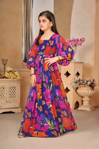 Heavy Georgette Digital Print Fully Flared Anarkali Gown for Girls Clothsvilla