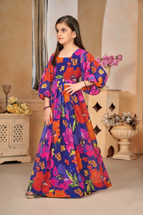 Heavy Georgette Digital Print Fully Flared Anarkali Gown for Girls Clothsvilla