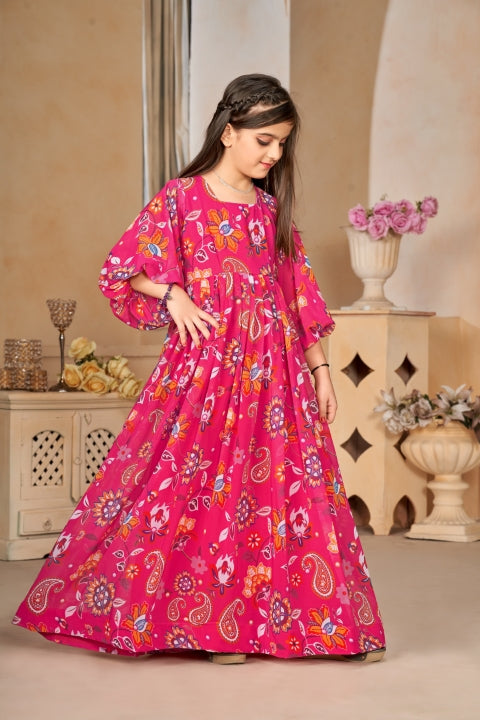 Heavy Georgette Digital Print Fully Flared Anarkali Gown for Girls Clothsvilla