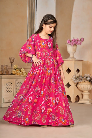 Heavy Georgette Digital Print Fully Flared Anarkali Gown for Girls Clothsvilla