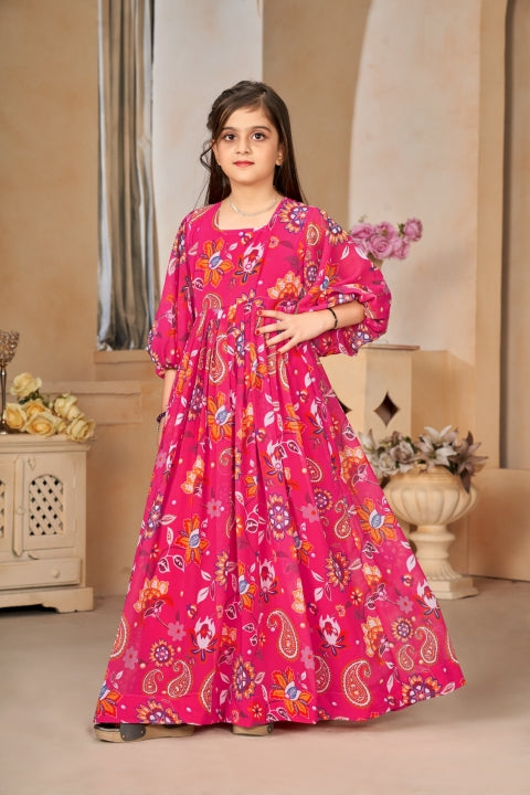 Heavy Georgette Digital Print Fully Flared Anarkali Gown for Girls Clothsvilla