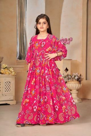 Heavy Georgette Digital Print Fully Flared Anarkali Gown for Girls Clothsvilla