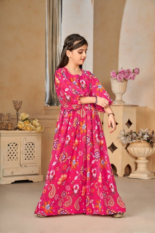 Heavy Georgette Digital Print Fully Flared Anarkali Gown for Girls Clothsvilla