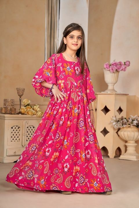 Heavy Georgette Digital Print Fully Flared Anarkali Gown for Girls Clothsvilla