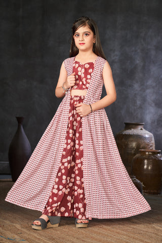 Heavy Muslin Digital Print Shrug Crop Top Bottom Set for Girls Clothsvilla