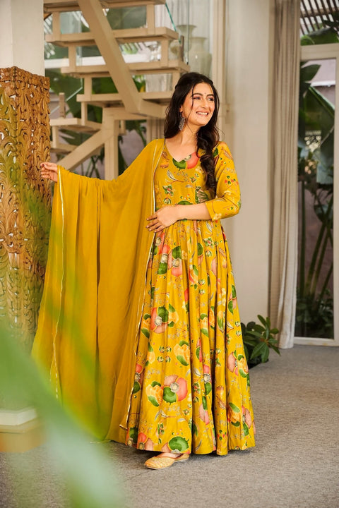 Heavy Rayon Digital Print Anarkali Gown with Georgette Dupatta Clothsvilla Main image