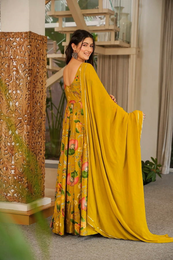 Heavy Rayon Digital Print Anarkali Gown with Georgette Dupatta Clothsvilla