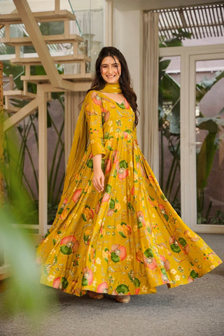 Heavy Rayon Digital Print Anarkali Gown with Georgette Dupatta Clothsvilla