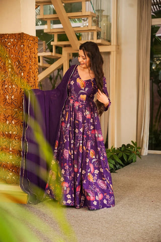 Heavy Rayon Digital Print Anarkali Gown with Georgette Dupatta Clothsvilla