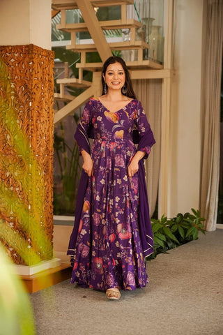 Heavy Rayon Digital Print Anarkali Gown with Georgette Dupatta Clothsvilla