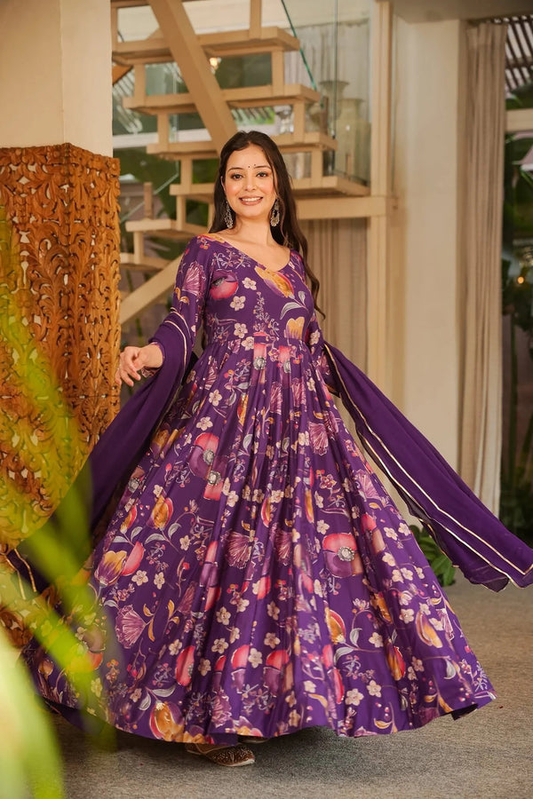 Heavy Rayon Digital Print Anarkali Gown with Georgette Dupatta Clothsvilla