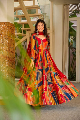 Heavy Rayon Digital Print Anarkali Gown with Georgette Dupatta Clothsvilla
