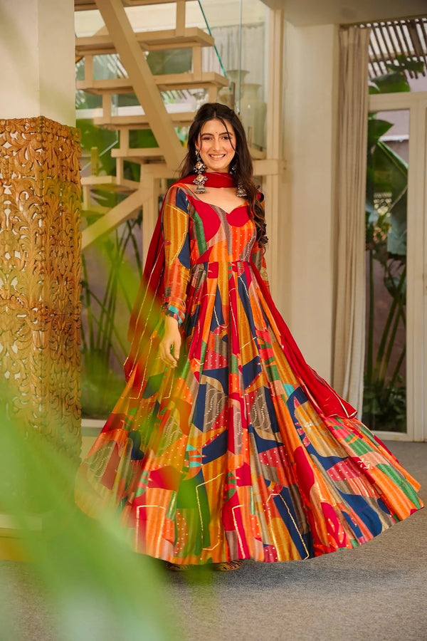 Heavy Rayon Digital Print Anarkali Gown with Georgette Dupatta Clothsvilla