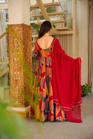 Heavy Rayon Digital Print Anarkali Gown with Georgette Dupatta Clothsvilla