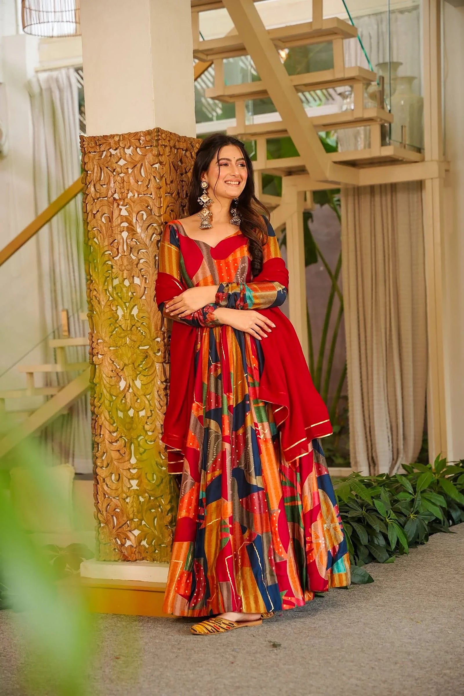 Heavy Rayon Digital Print Anarkali Gown with Georgette Dupatta Clothsvilla