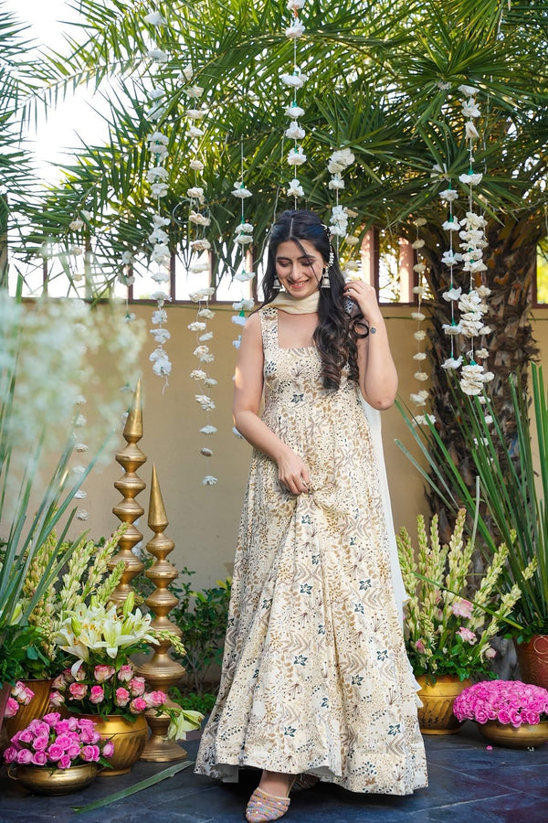Heavy Rayon Digital Print Anarkali Gown with Georgette Dupatta Clothsvilla