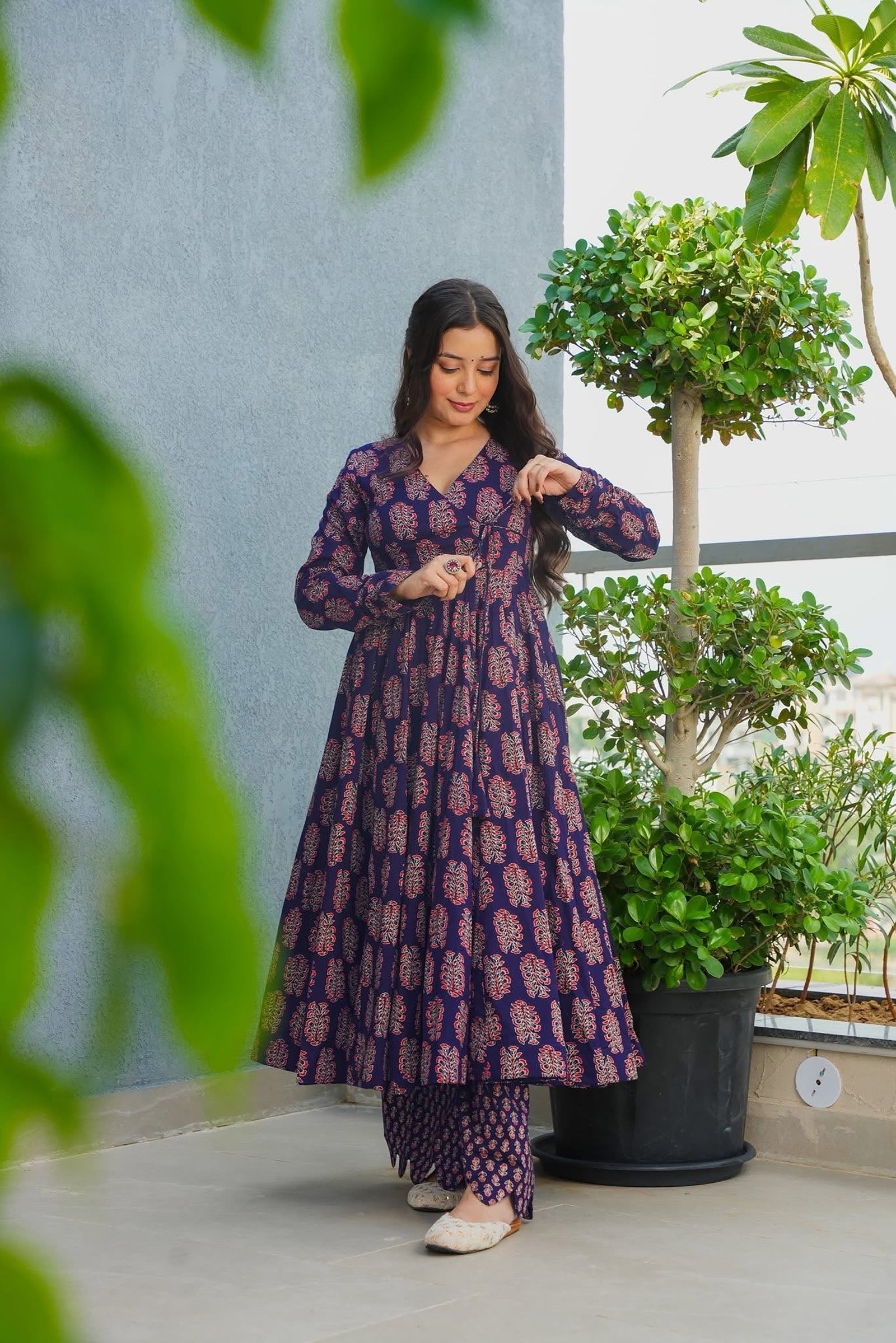 Heavy Rayon Digital Print Anarkali Kurti Pant Set Clothsvilla