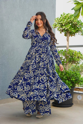 Heavy Rayon Digital Print Anarkali Kurti Pant Set Clothsvilla