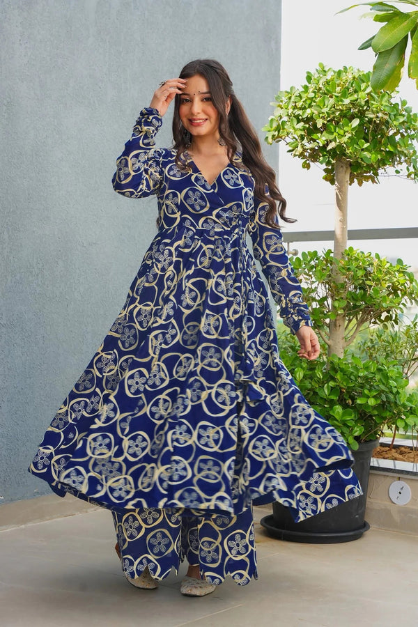 Heavy Rayon Digital Print Anarkali Kurti Pant Set Clothsvilla