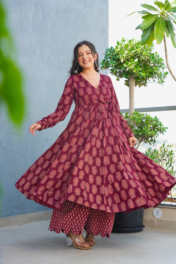 Heavy Rayon Digital Print Anarkali Kurti Pant Set Clothsvilla