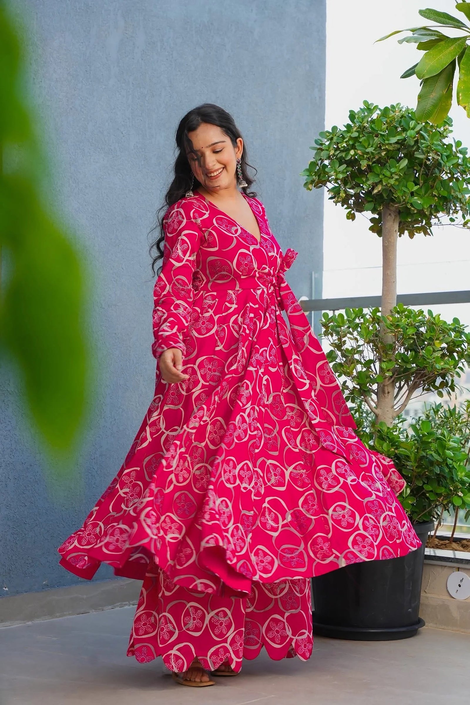 Heavy Rayon Digital Print Anarkali Kurti Pant Set Clothsvilla