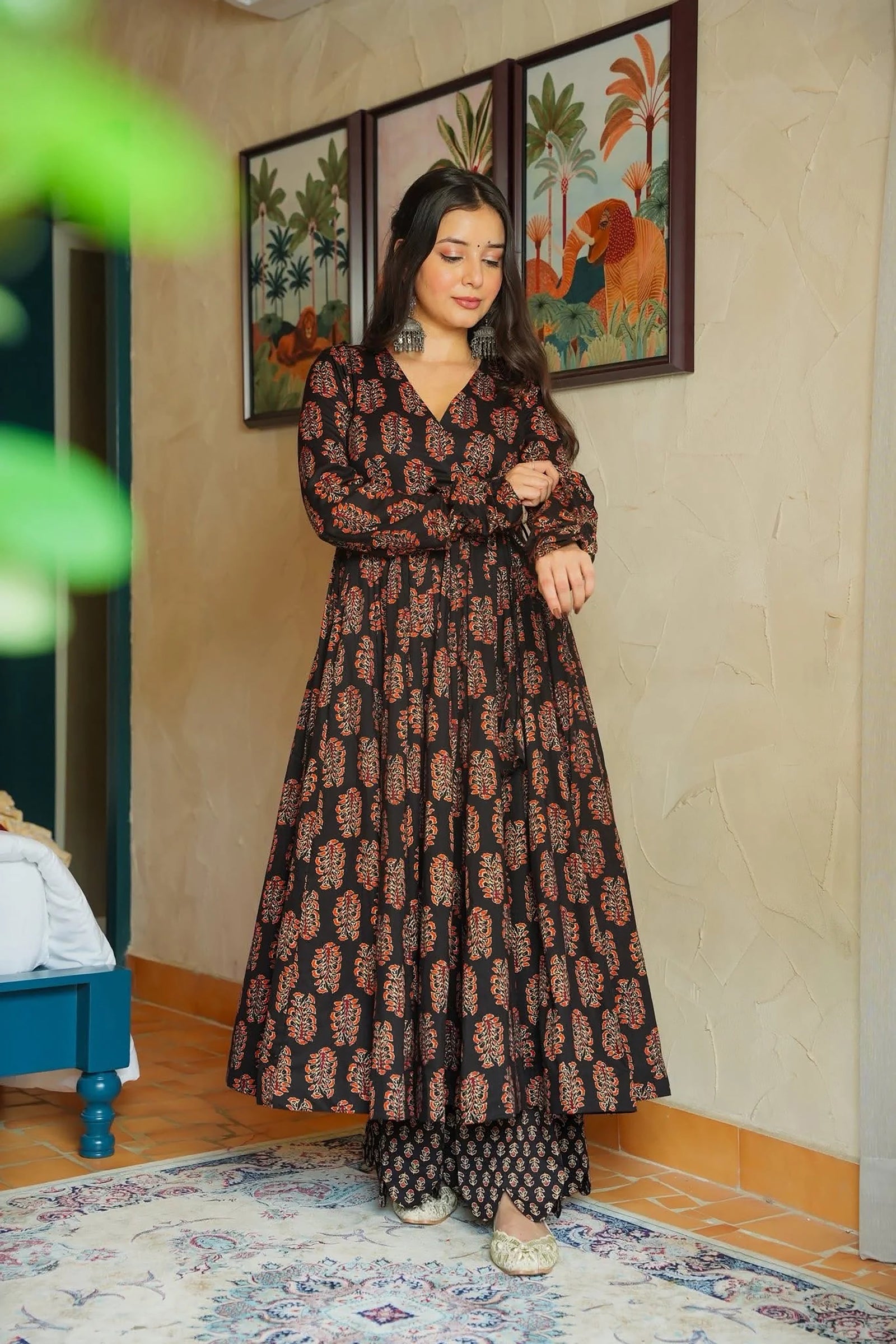 Heavy Rayon Digital Print Anarkali Kurti Pant Set Clothsvilla