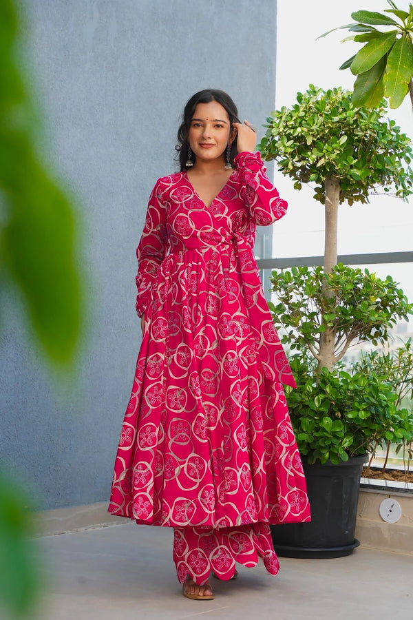 Heavy Rayon Digital Print Anarkali Kurti Pant Set Clothsvilla