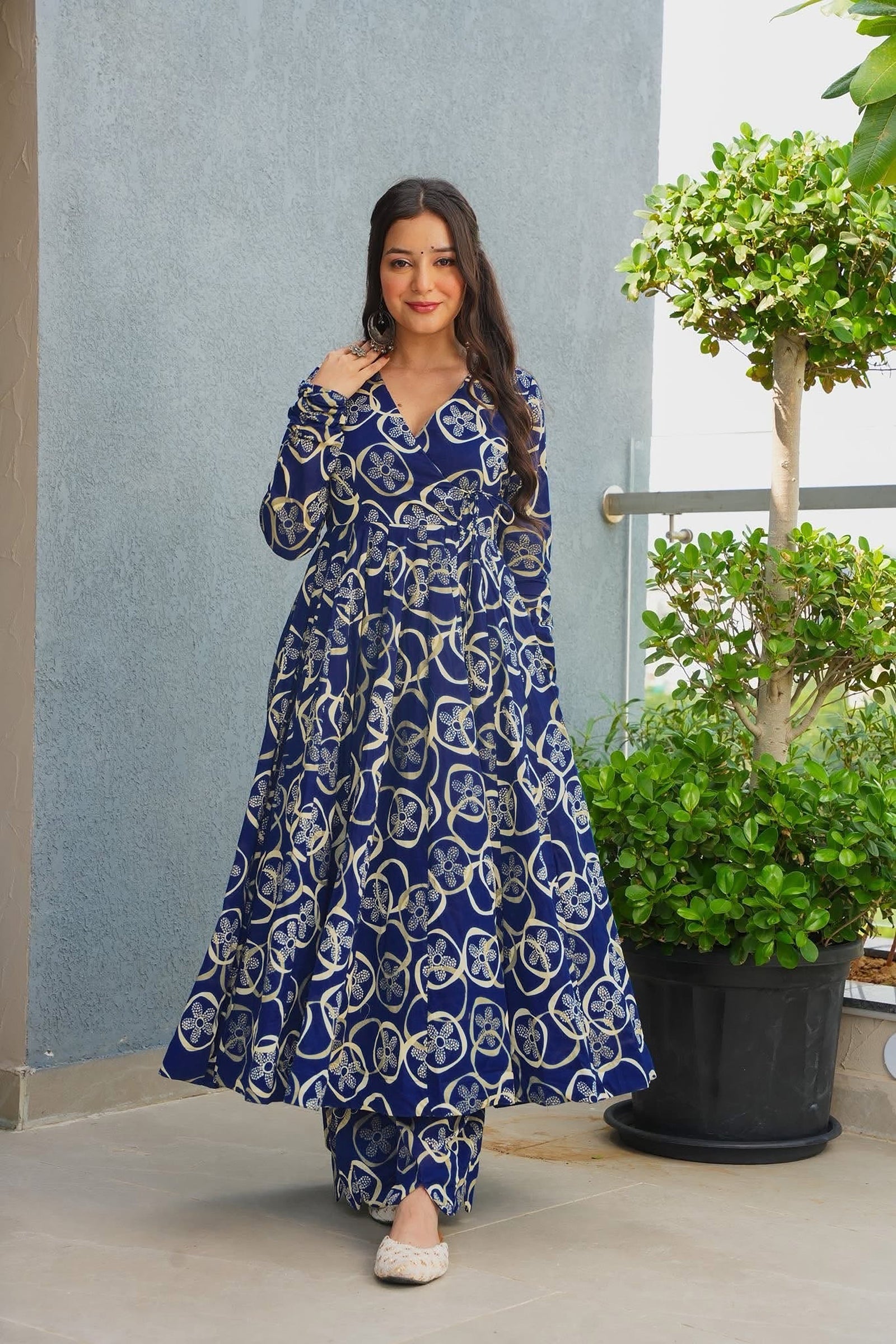 Heavy Rayon Digital Print Anarkali Kurti Pant Set Clothsvilla