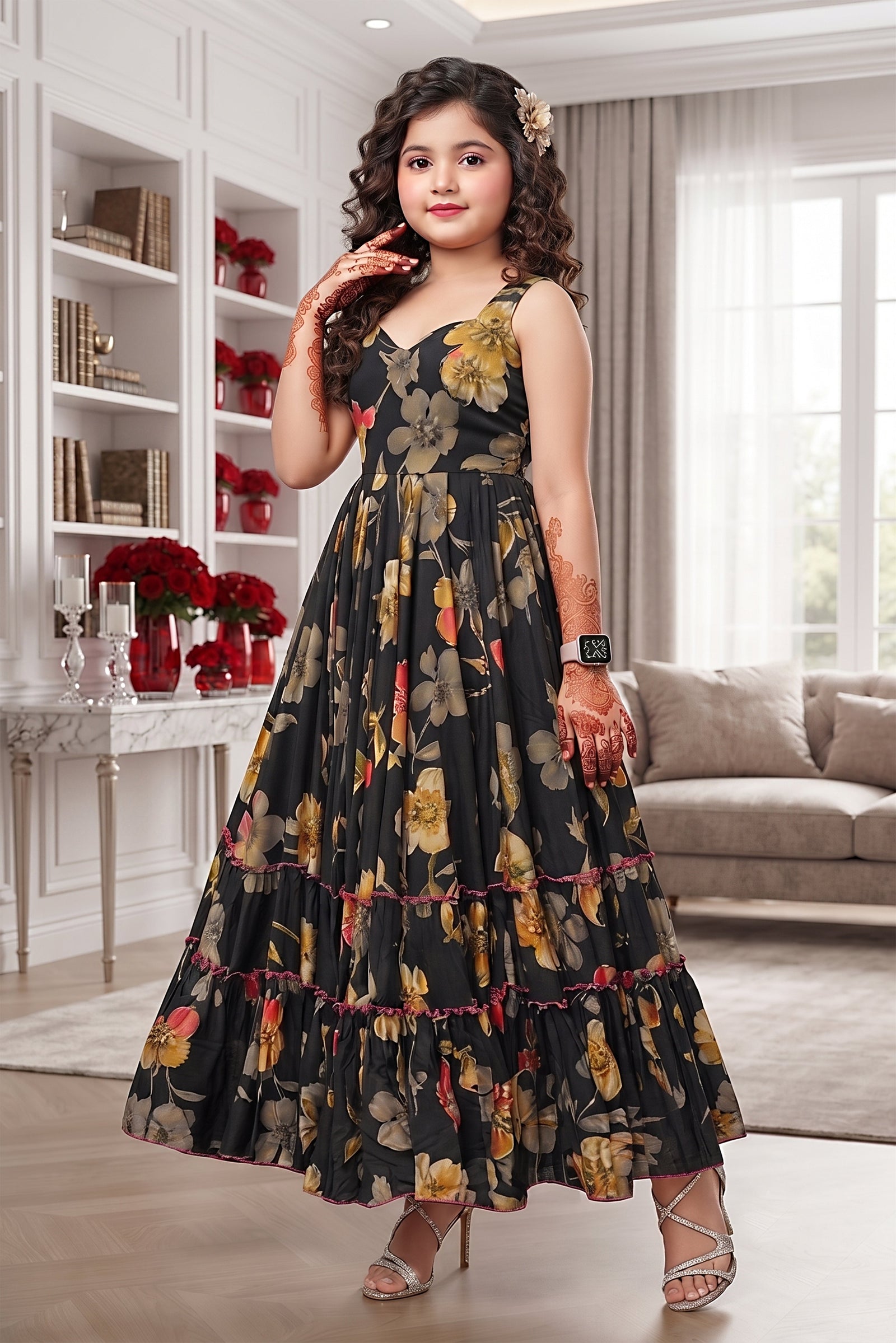 Heavy Rayon Digital Print Full Flare Anarkali Gown for Girls Clothsvilla