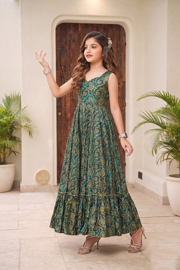 Heavy Rayon Digital Print Full Flare Anarkali Gown for Girls Clothsvilla