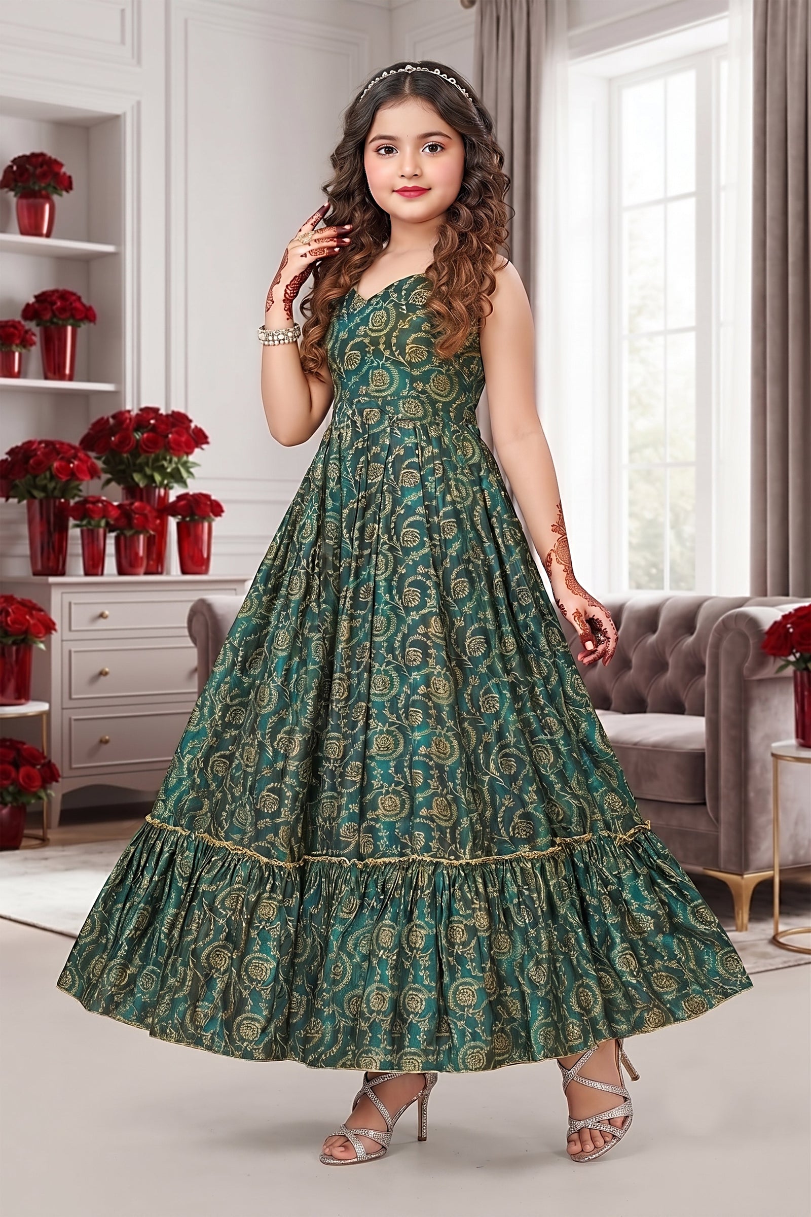 Heavy Rayon Digital Print Full Flare Anarkali Gown for Girls Clothsvilla