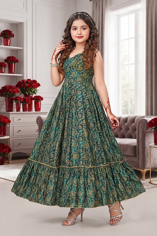 Heavy Rayon Digital Print Full Flare Anarkali Gown for Girls Clothsvilla