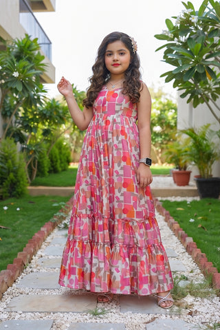 Heavy Rayon Digital Print Full Flare Anarkali Gown for Girls Clothsvilla