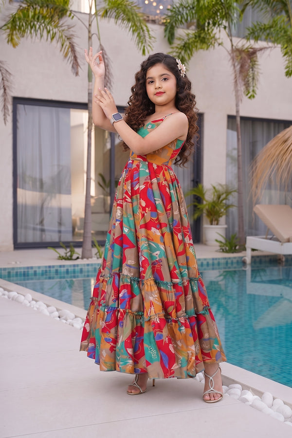 Heavy Rayon Digital Print Full Flare Anarkali Gown for Girls Clothsvilla