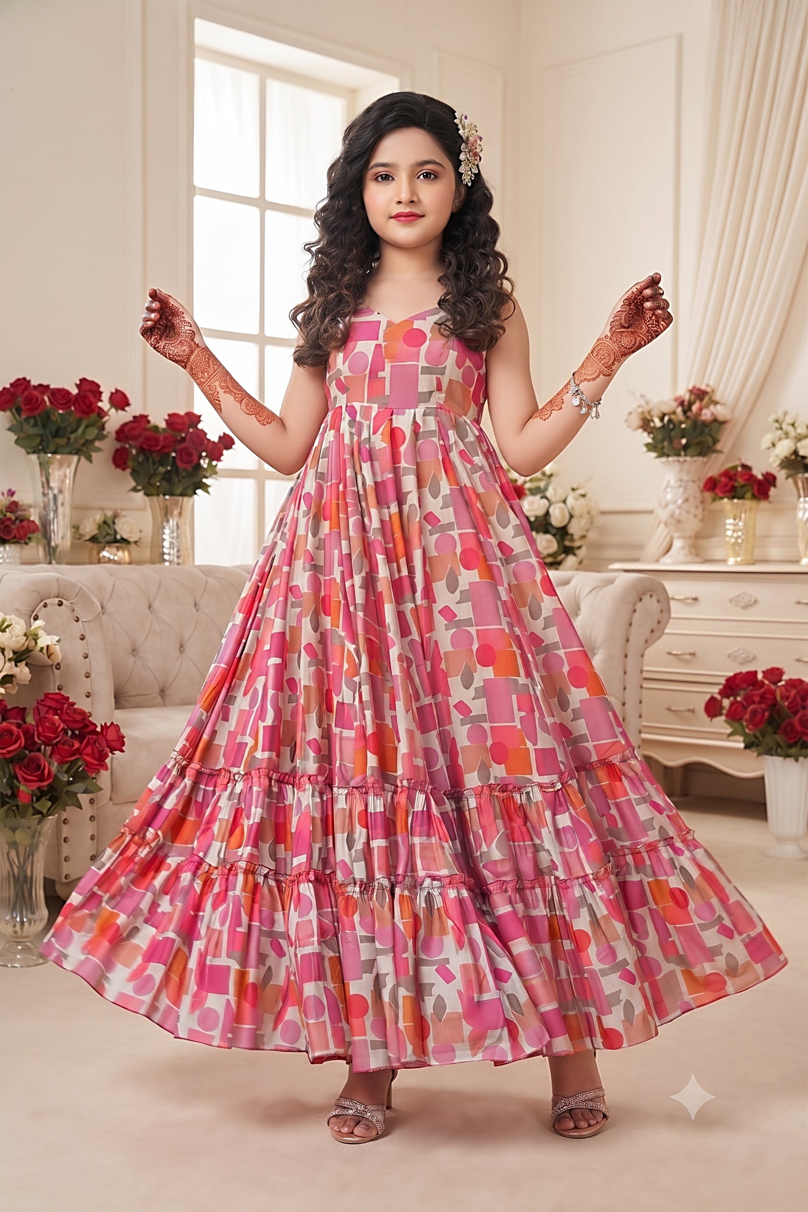 Heavy Rayon Digital Print Full Flare Anarkali Gown for Girls Clothsvilla