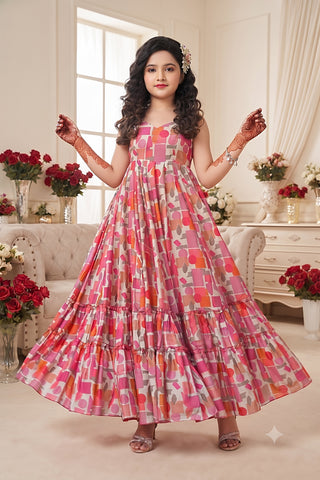 Heavy Rayon Digital Print Full Flare Anarkali Gown for Girls Clothsvilla