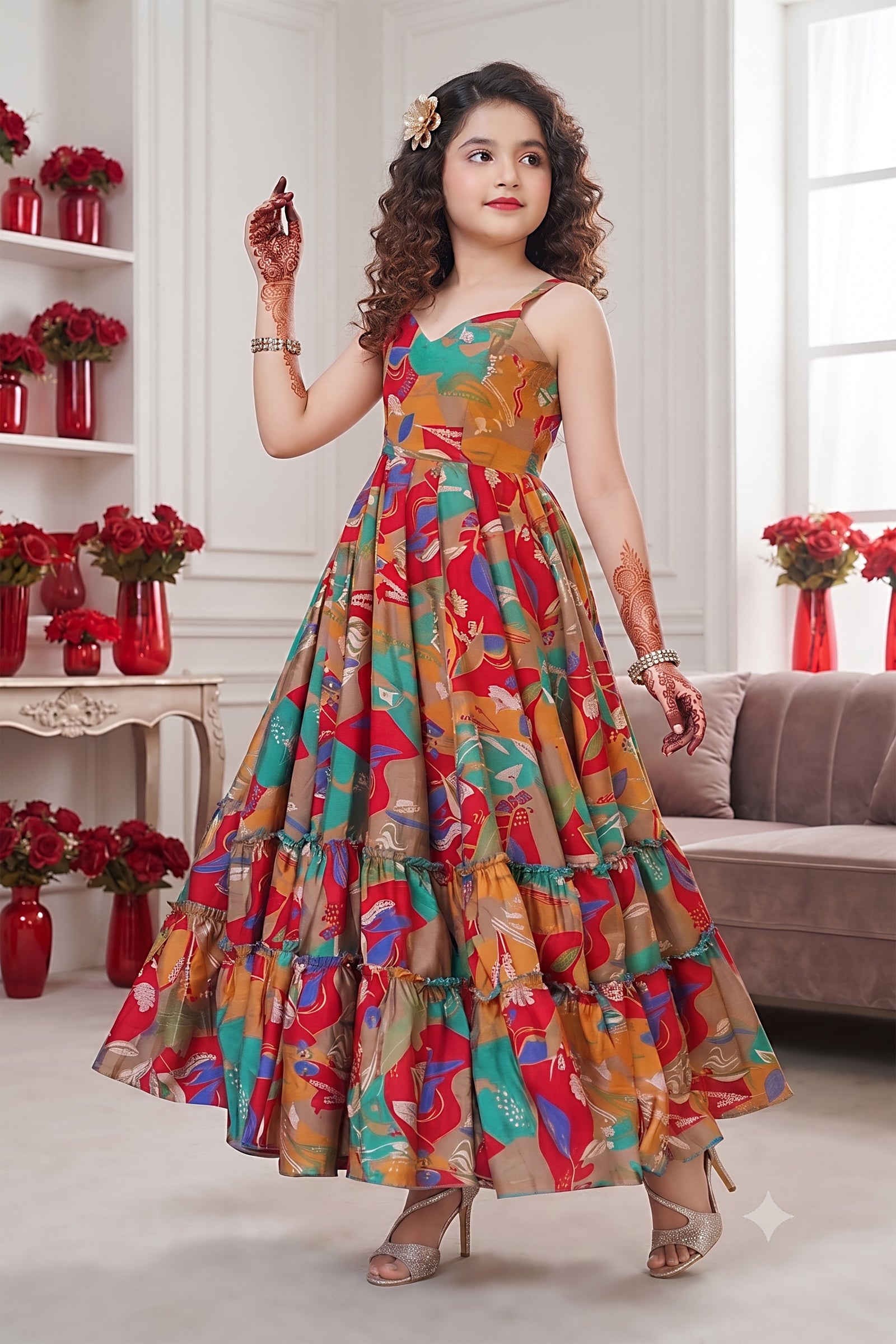 Heavy Rayon Digital Print Full Flare Anarkali Gown for Girls Clothsvilla