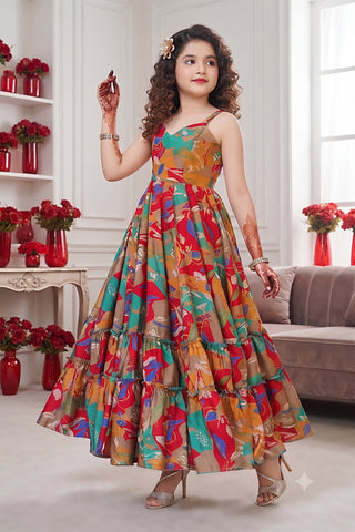 Heavy Rayon Digital Print Full Flare Anarkali Gown for Girls Clothsvilla