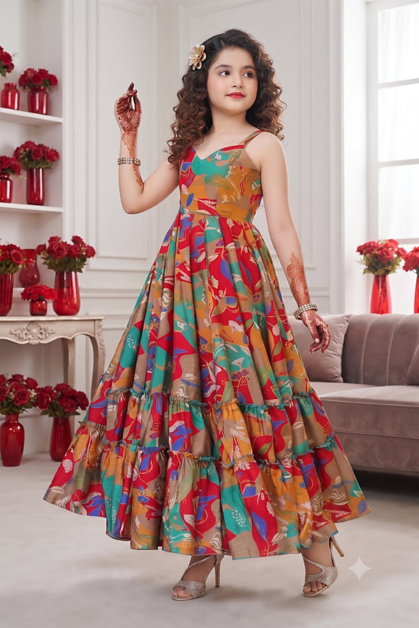 Heavy Rayon Digital Print Full Flare Anarkali Gown for Girls Clothsvilla